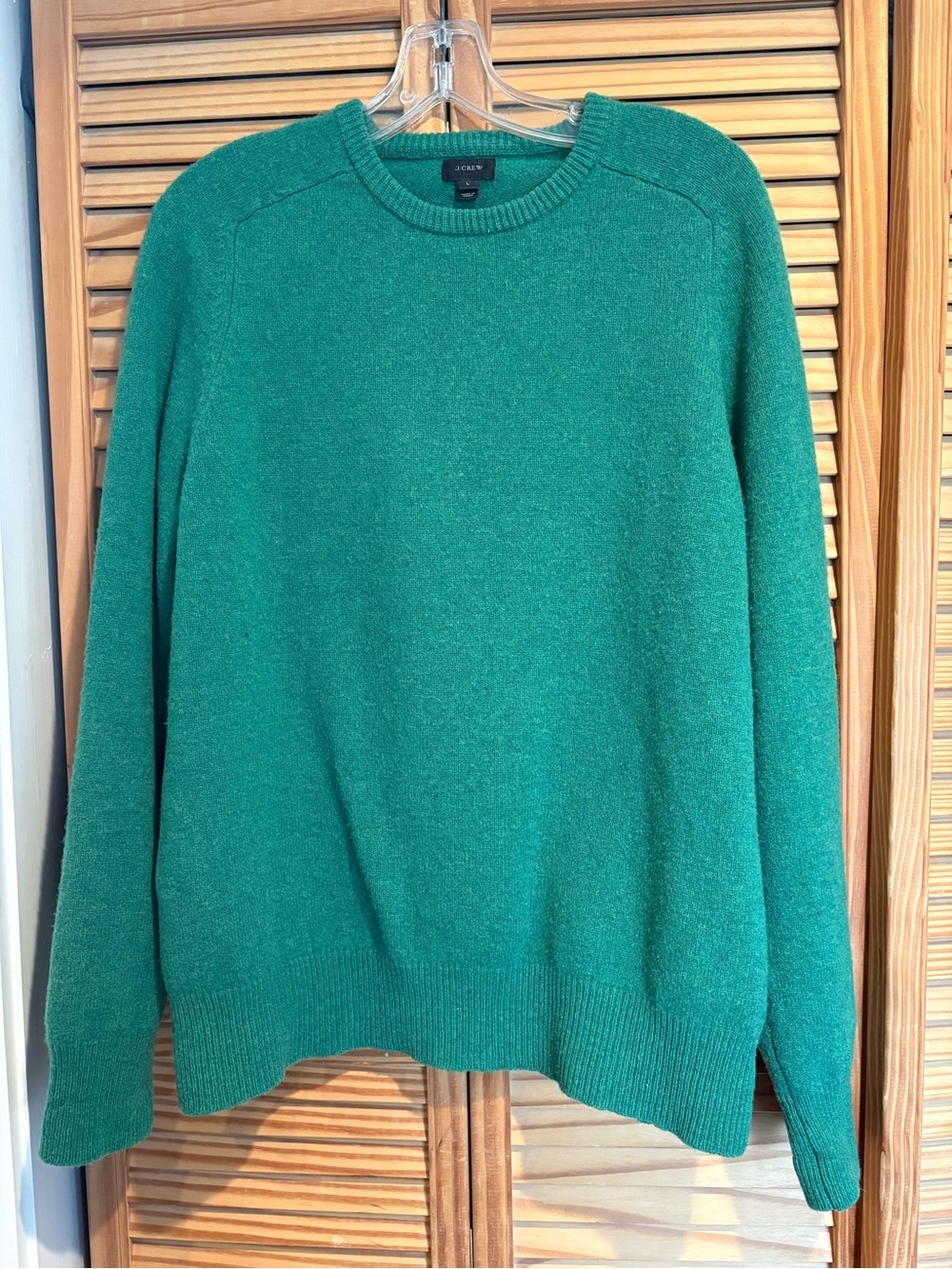 J. Crew Emerald Green Crewneck Sweater 100% Wool Lagenlook Preppy Large